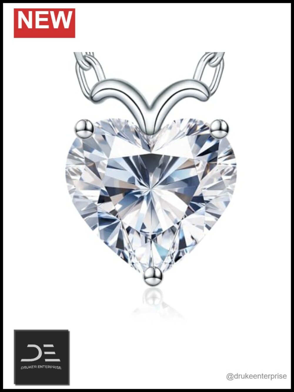 4ct Heart Moissanite Pendant Necklace Sterling Silver Women